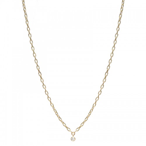 14k Diamond Dangling Bezel Small Square Oval Link Necklace By Zoe Chicco
