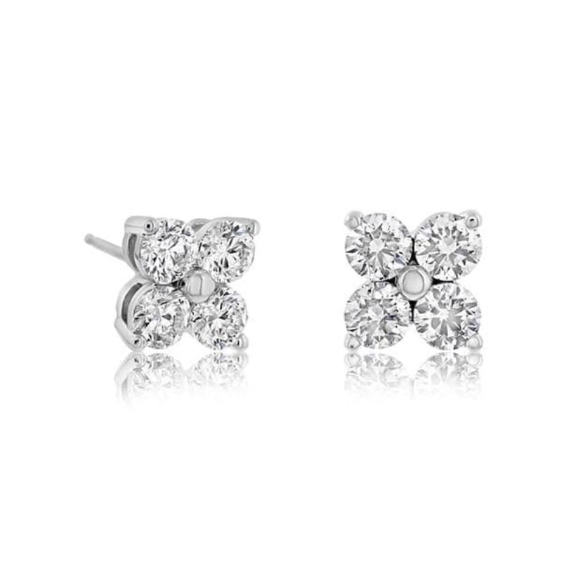 Four Stone Cluster Stud Earrings