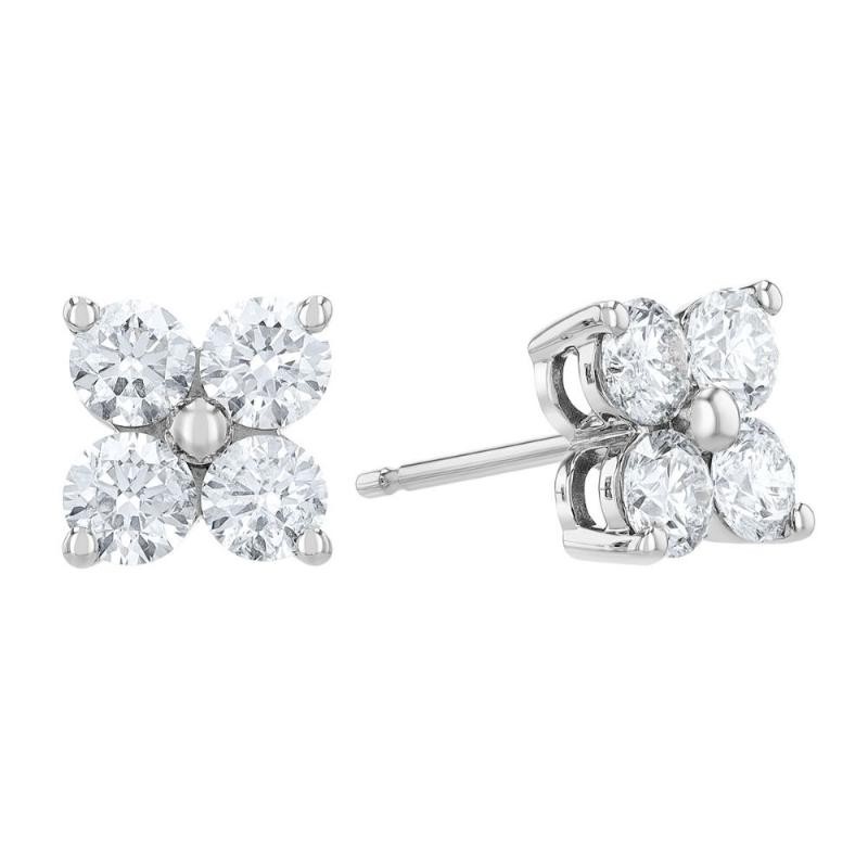 14k Four Stone Diamond Cluster Earrings