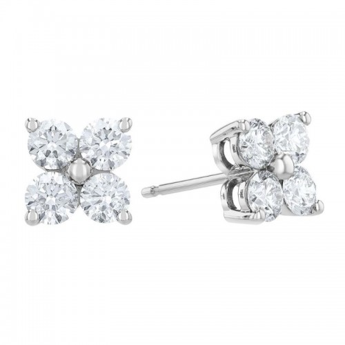 14k Four Stone Diamond Cluster Earrings