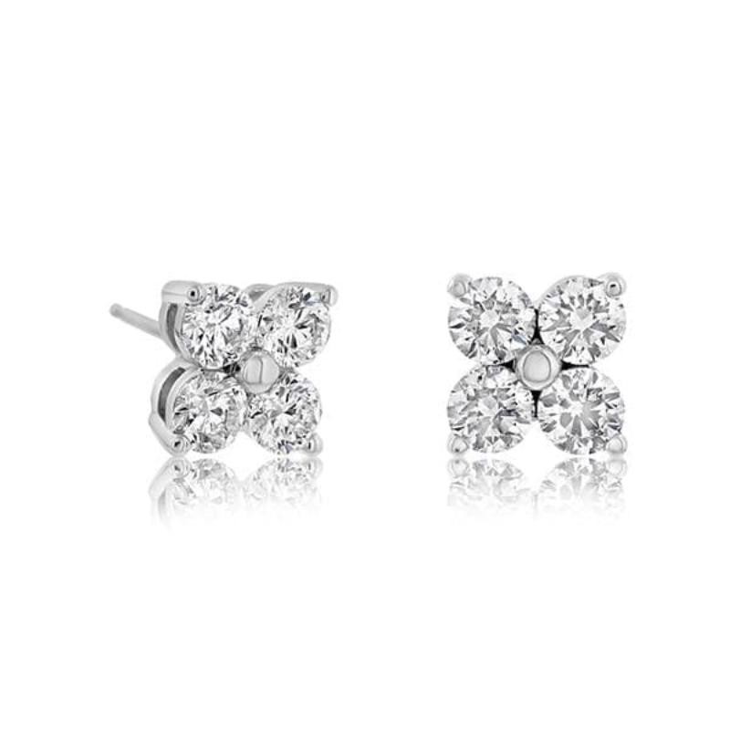 14K Diamond Four Stone Stud Earrings