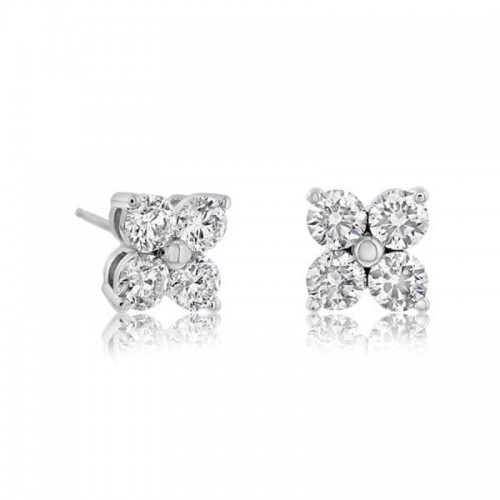 14K Diamond Four Stone Stud Earrings