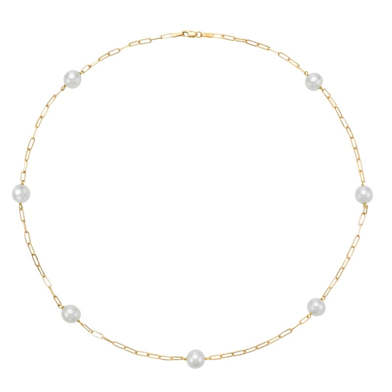 14K Yellow Gold Freshwater Pearls Paperclip Tincup Necklace