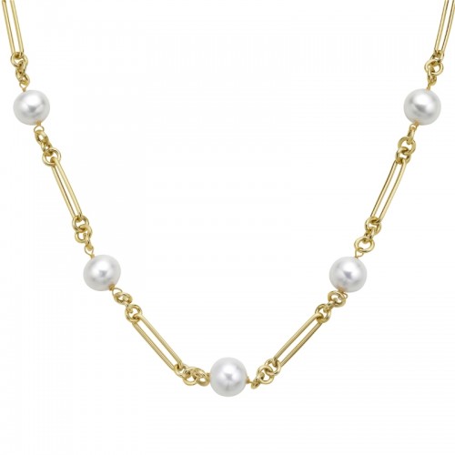 14K Yellow Gold Freshwater Pearls Tincup Necklace