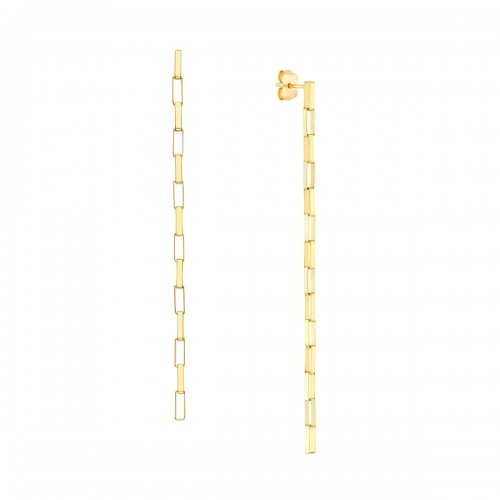 14k Long Box Chain Duster Stud Earrings