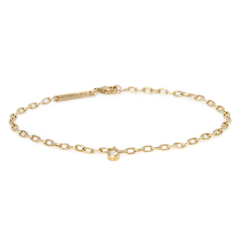 14k Diamond Dangling Bezel Small Square Oval Link Bracelet By Zoe Chicco