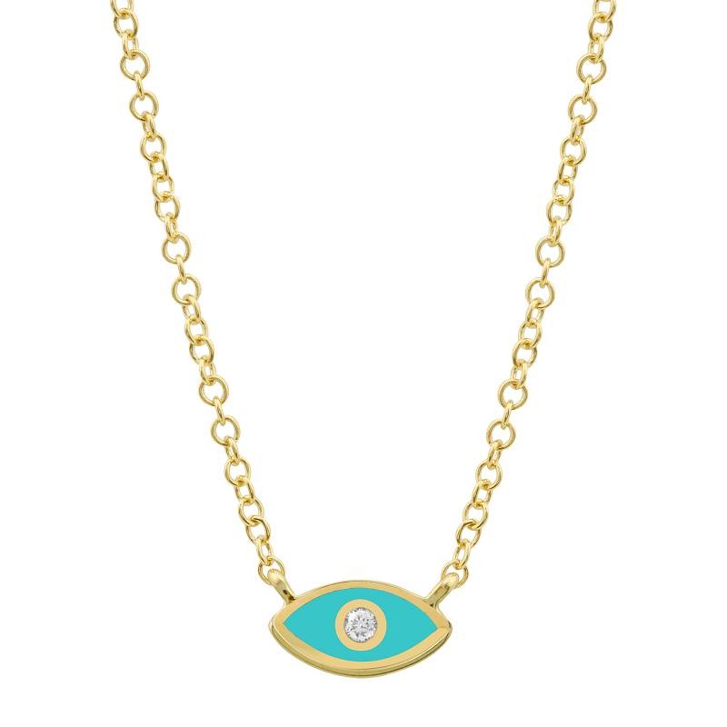 14K Diamond Enamel Evil Eye Necklace
