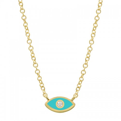 14K Diamond Enamel Evil Eye Necklace