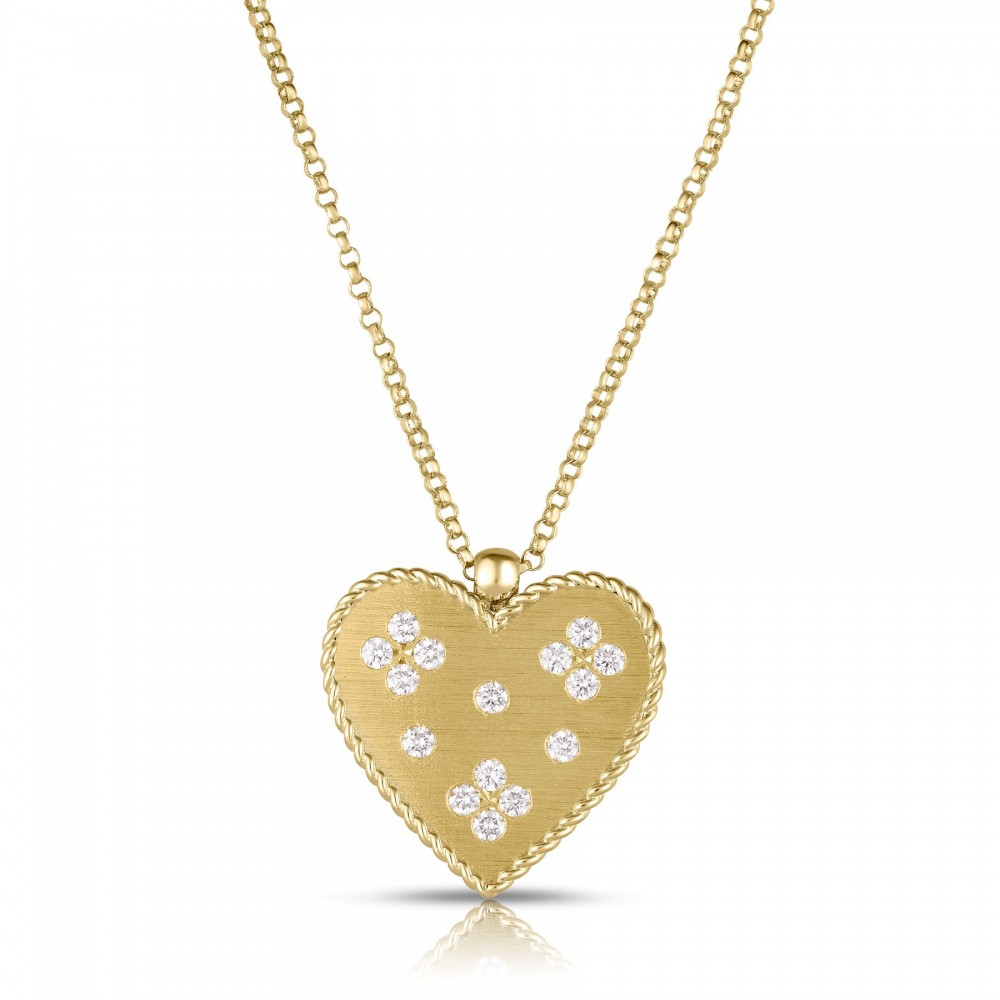 18K Yellow Gold Diamond Heart Necklace