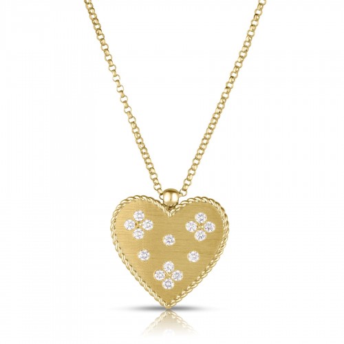 18K Yellow Gold Diamond Heart Necklace