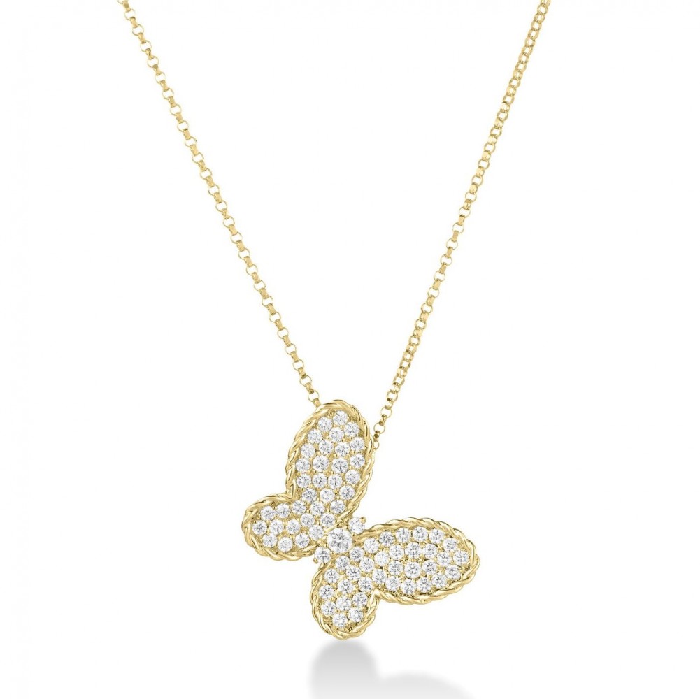 18K Yellow Gold Jasmine Pave Butterfly Necklace