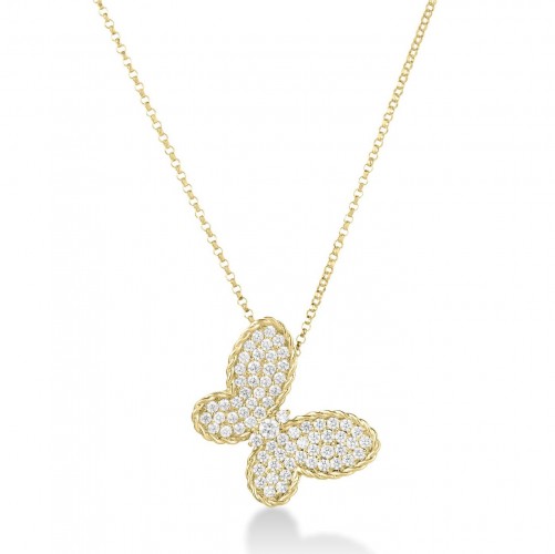 18K Yellow Gold Jasmine Pave Butterfly Necklace