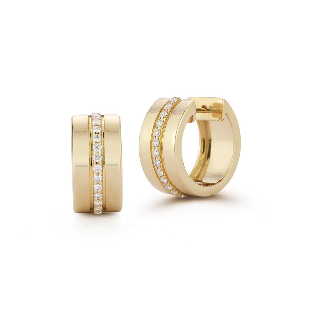 14K Yellow Gold One Row Diamond Hoop Earrings