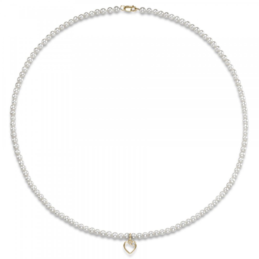 14K Pearl Necklace with Heart Charm