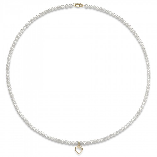 14K Pearl Necklace with Heart Charm