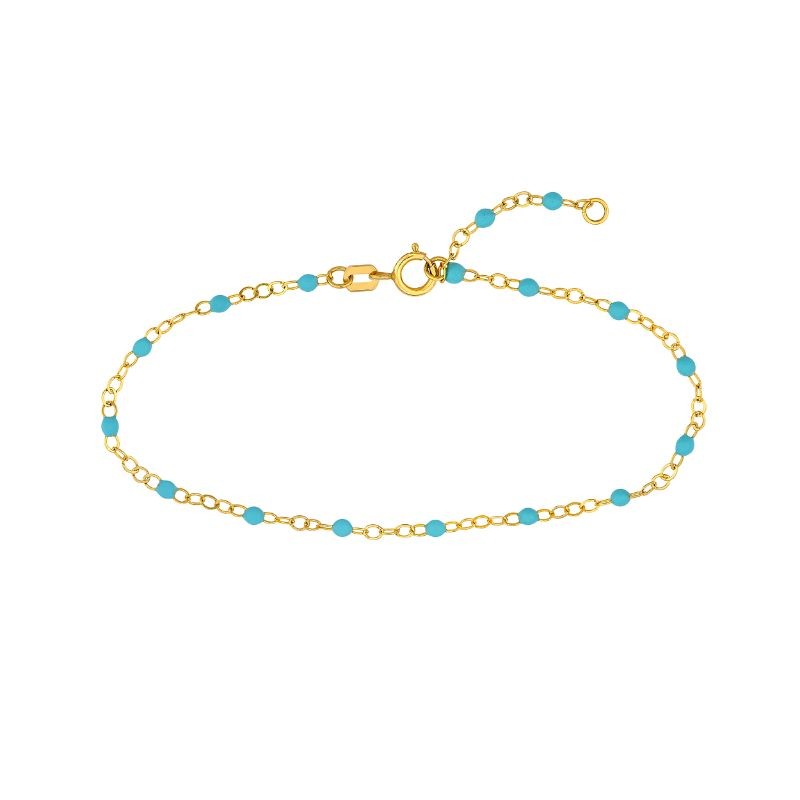 14K Yellow Gold Turquoise Enamel Bead Bracelet