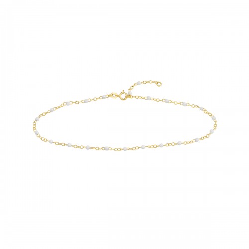 14k White Enamel Bead Anklet