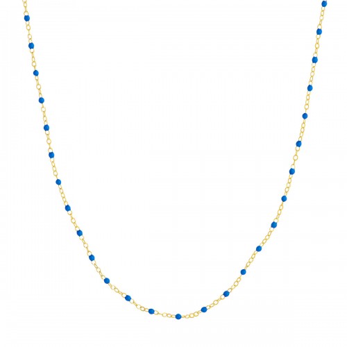 14K Yellow Gold Cobalt Enamel Bead Necklace By PD Collection