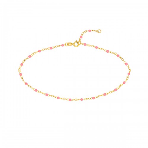 14k Baby Pink Enamel Bead Anklet