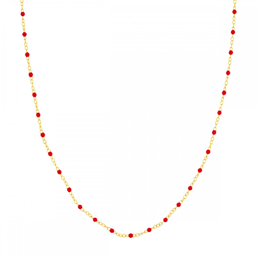 14K Yellow Gold Red Emamel Beads On A Piatto Chain Necklace