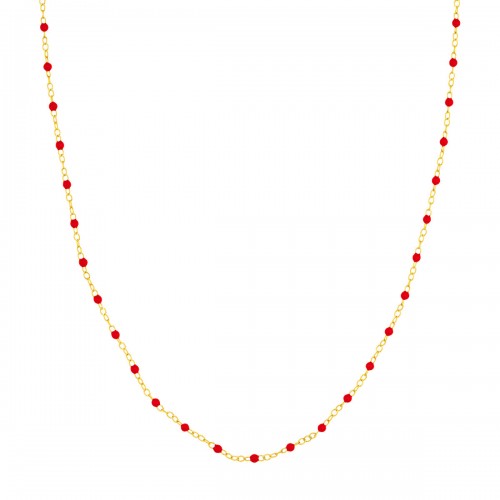 14K Yellow Gold Red Emamel Beads On A Piatto Chain Necklace