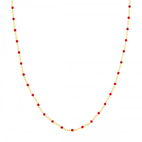 14K Yellow Gold Red Enamel Beads On A Piatto Chain Necklace BY PD Collection