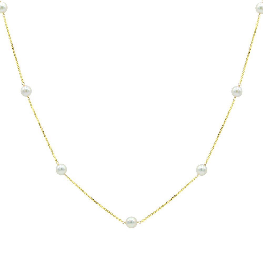 14K Yellow Gold Akoya Pearls Tincup Necklace