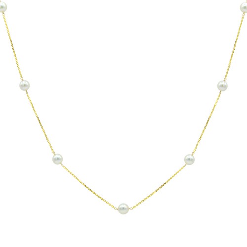 14K Yellow Gold Akoya Pearls Tincup Necklace