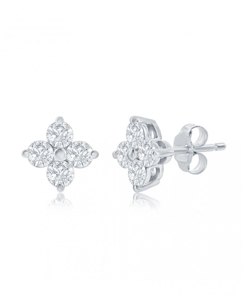 14k Four Stone Cluster Stud Earring