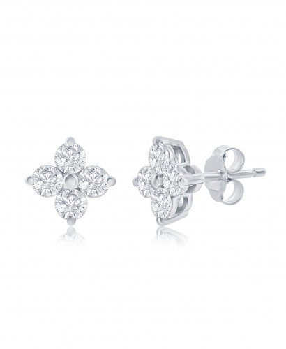 14k Four Stone Cluster Stud Earring