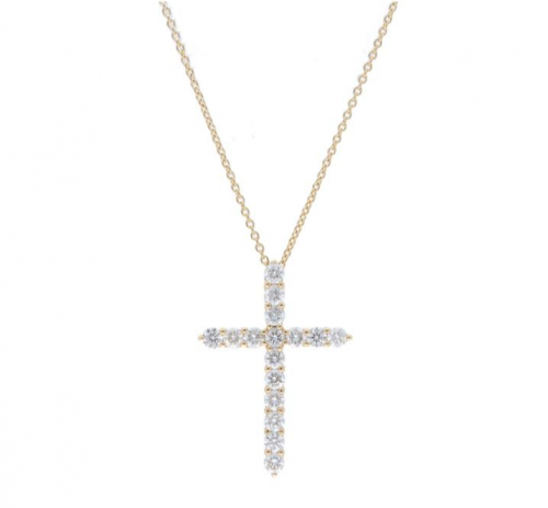14K Yellow Gold Diamond Cross Pendant
