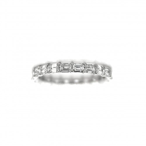 PLATINUM EMERALD CUT DIAMOND EAST WEST SET ETERNITY BAND SIZE 6