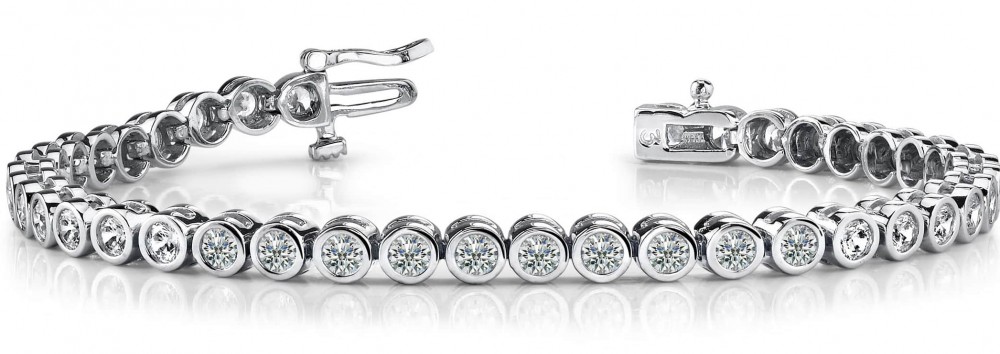 14K White Gold Diamonds Straight-Line Bezel Set Tennis Bracelet