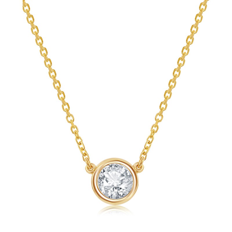 14k Diamond Solitaire Bezel Set Necklace