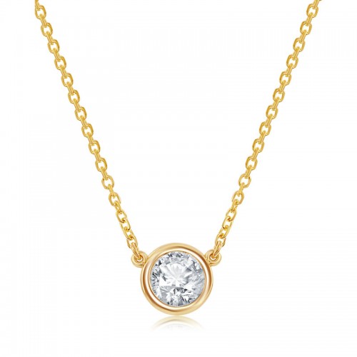 14k Diamond Solitaire Bezel Set Necklace