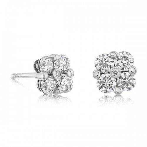 14k Diamond Square Cluster Stud  Earrings