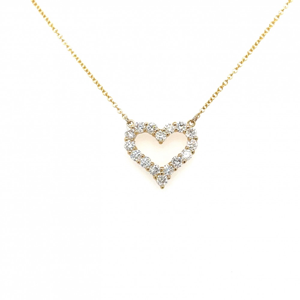 14k Yellow Gold Diamond Open Heart Necklace