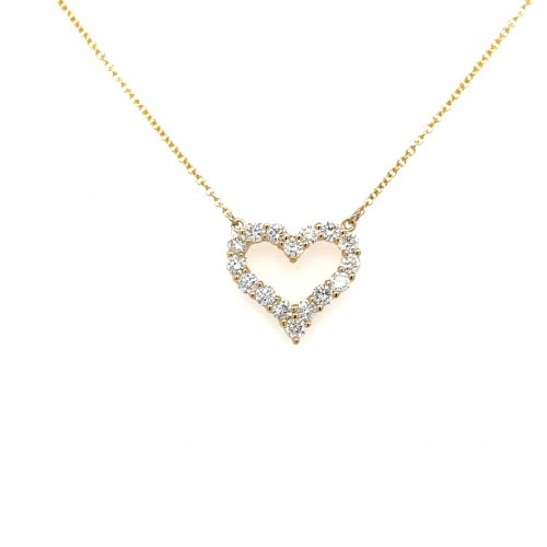 14k Yellow Gold Diamond Open Heart Necklace