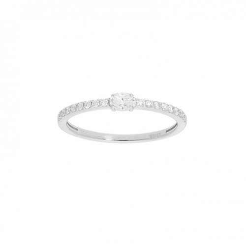 14k White Gold Diamond Oval and Pave Half Shank Ring