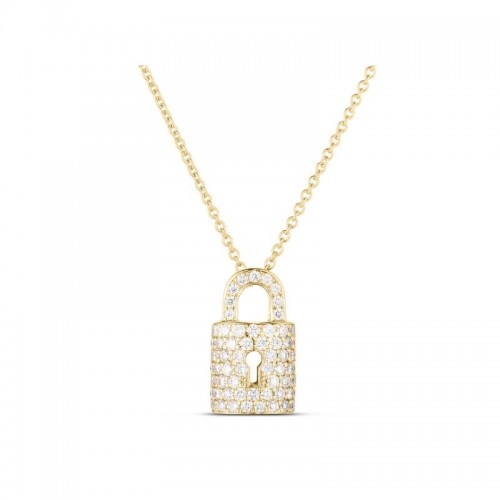 18K Diamond Pave Lock Charm Necklace By Roberto Coin