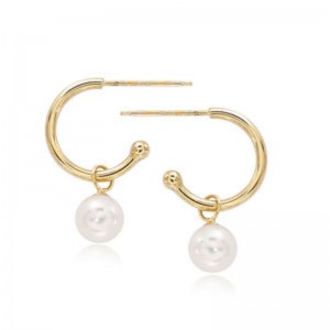 Pd Collection Yg 1.5X12mm W/ 6mm Pearl Earrings