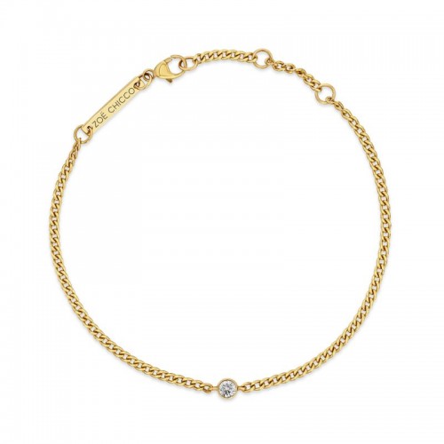 Zoe Chicco 14k Diamond Bezel Extra Small Curb Chain Bracelet