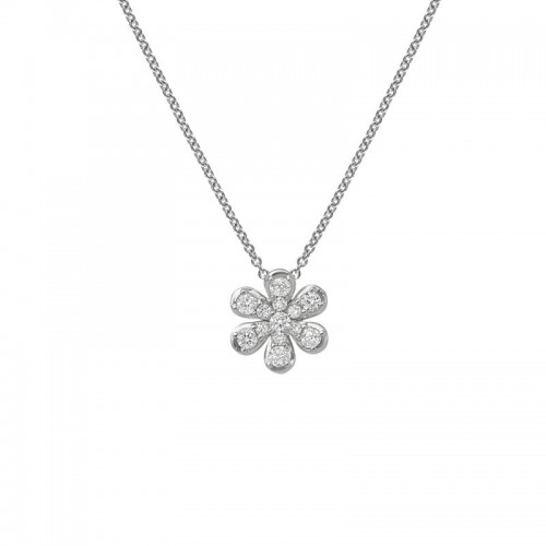Leo Pizzo 18K White Gold 6 Petal Flower Pendant Necklace