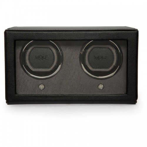 Double Cub Watch Winder With Cover In Black Leather BY WOLF
