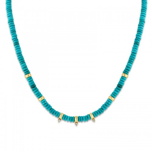 14K Yellow Gold Turquoise Rondelle Bead Necklace
