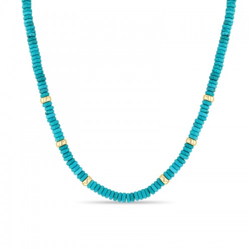 14K Yellow Gold Turquoise Rondelle Bead Necklace