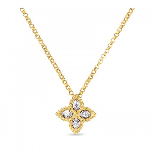 Roberto Coin  Yellow Gold Small Diamond Princess Flower Necklace