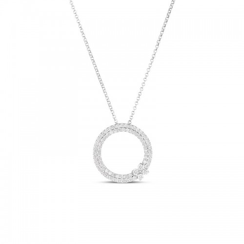 18K White Gold Love In Verona Pave Diamond Circle Necklace BY Roberto Coin