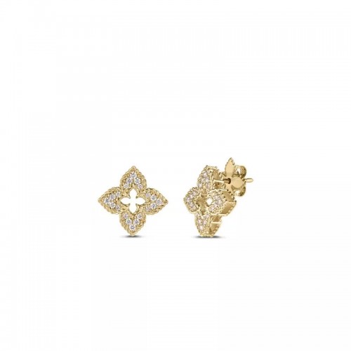 Roberto Coin 18K Yellow Gold Ventian Princess Small Diamond Pave Flower Stud Earrings