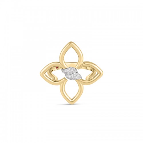 18K Yellow Gold Cialoma Small Diamond Flower Ring BY Roberto Coin